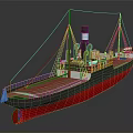 Vintage Style Ship With Red Hull And Masts 3d model