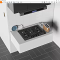 Modern Kitchen With Gas Stove Toaster And Pan On White Tiled Countertop