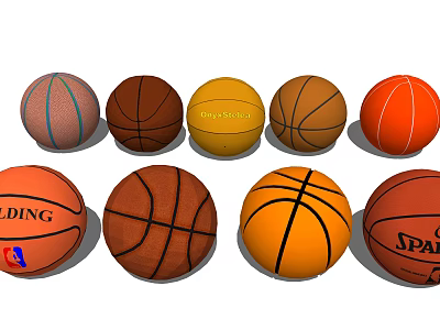 Sports Equipment Collection of Various Colorful Basketballs with Brand Logos 3d model