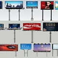 Various Outdoor Billboards With Different Brand Logos And Colorful Designs