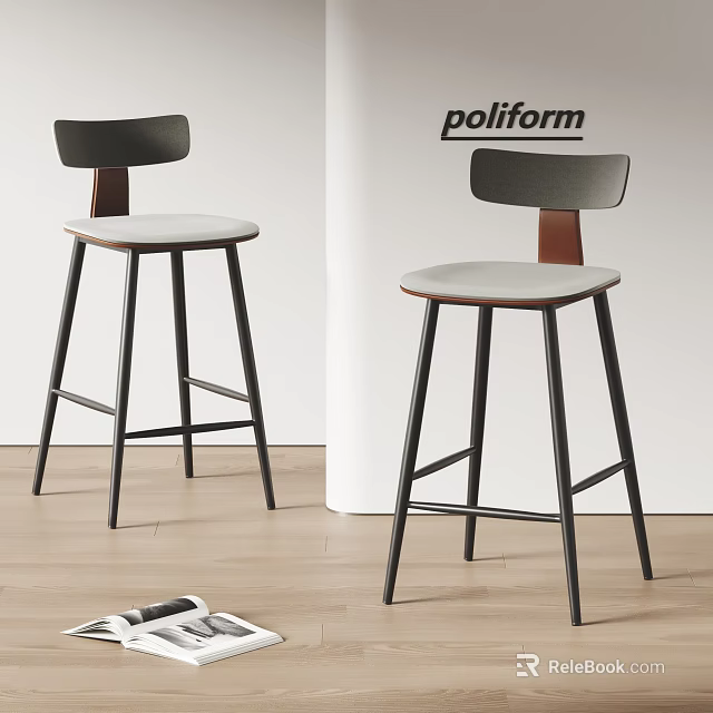 Poliform Modern Bar Stools With Gray Backrest Brown Accent And Metal Legs 3d model 