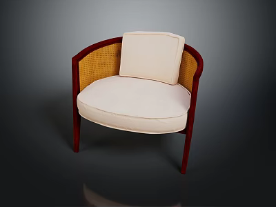 Modern Wicker Accent Chair With White Cushion And Wooden Legs Design 3d model