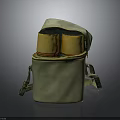 Vintage Green Backpack With Two Yellow Cylindrical Objects And Shoulder Straps