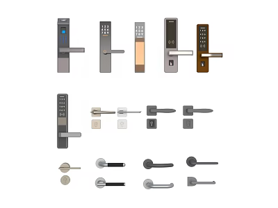 Smart Lock and Traditional Metal Door Handles With Modern Designs and Various Colors 3d model