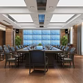 Modern Conference Room Interior With Large Table Black Chairs Wooden Floor And Curtains