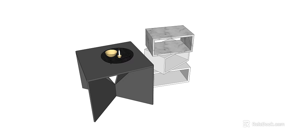 Modern Geometric Black Coffee Table With Gold Decor And Marble Layered Design 3d model 