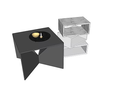 Modern Geometric Black Coffee Table With Gold Decor And Marble Layered Design 3d model