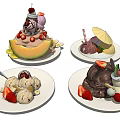 Delicious Assorted Ice Cream Desserts with Fresh Strawberries Cherries and Melon Toppings