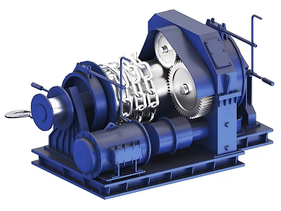 Blue Heavy Duty Industrial Equipment With Gears Chains And Mechanical Components 3d model