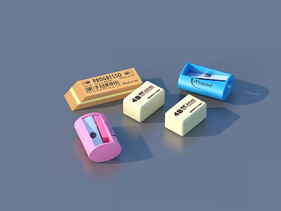 Colorful Pencil Sharpeners And 4B Erasers For Professional Stationery Use 3d model