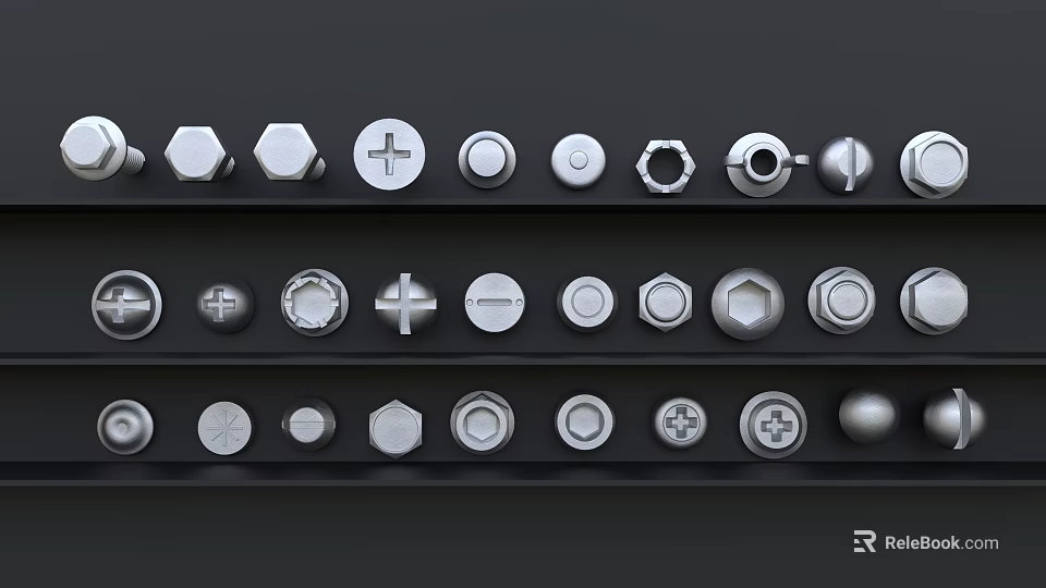 Silver Metal Door Handles with Different Styles Arranged on Black Background 3d model 