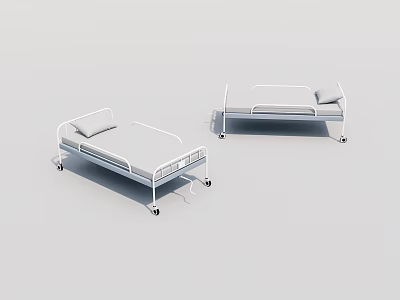 Single Bed with Metal Frame and Wheels Featuring Mattress and Pillow 3d model