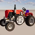 Red Functional Utility Vehicle With Large Tires Black Chimney And Blue Seat