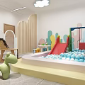Colorful Kids Playroom With Cloud Lights Slide Ball Pit Rocking Horse And Toy Shelves