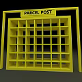 Bright Yellow Parcel Post Locker With Multiple Compartments And PARCEL POST Top Sign 3d model