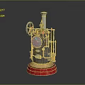 Vintage Steam Engine Model With Metal Structure Red Base And Gear Mechanism