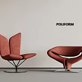Modern Single Sofa In Terracotta Color By POLIFORM With Unique Shape And Metal Base 3d model