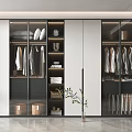 Modern Wardrobe Interior Design With Glass Doors Hanging Clothes Folded Clothes And Storage Boxes