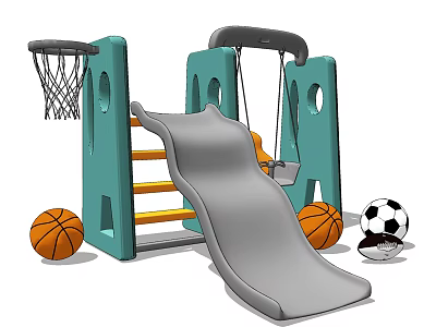 Outdoor Playground Equipment With Slide Swing Basketball Hoop And Sports Balls 3d model