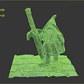 Dwarf Warrior Bronze Sculpture Holding Large Sword With Wrapped Handle On Stone Slab Base
