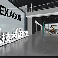 Modern Exhibition Hall Interior With Green Dome Structure And Tech Display Elements