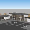 Modern Sales Office Building With Glass Facade Metal Structure And Spacious Entrance Plaza