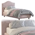 Kids Bed With Pink Headboard Canopy And Soft Gray Pink Bedding 3d model
