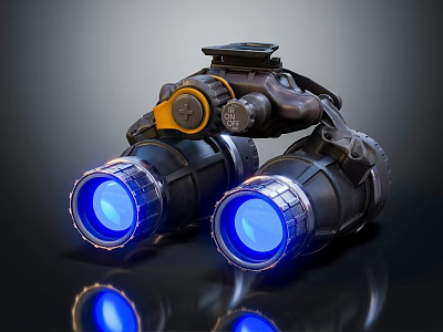 Commercial Equipment With Binocular Design Blue Glowing Lenses And Yellow Control Knob 3d model