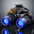 Commercial Equipment With Binocular Design Blue Glowing Lenses And Yellow Control Knob