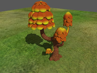 Vibrant Orange Yellow Leaf Shrub With Brown Stem In Green Grass Field 3d model