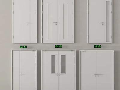 White Fire Equipment Cabinets With Various Door Designs And Green Indicators 3d model