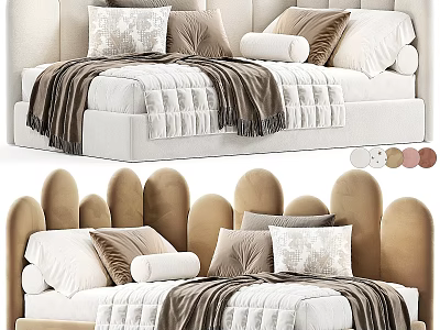 Soft Upholstered Kids Bed Design With Plush Pillows Cozy Blanket And Multiple Color Options 3d model