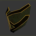 Futuristic Gold And Black Geometric Helmet With Shiny Surface And Symmetric Ornate Design