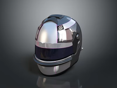 Silver And Black Racing Helmet With Shiny Reflective Surface And S Logo Design 3d model