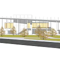 Modern Architectural Exterior With White Roof Glass Facade Green Lawn Trees and Small Pool