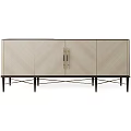 Modern Console Sideboard Cabinet With Herringbone Pattern Wood Brass Handles And Metal Legs