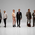 Group of Six People Standing Together in Various Casual and Formal Outfits on Gray Background