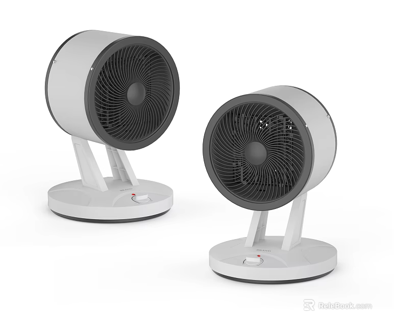 Modern Desktop Electric Fans With White Base And Gray Blades 3d model 