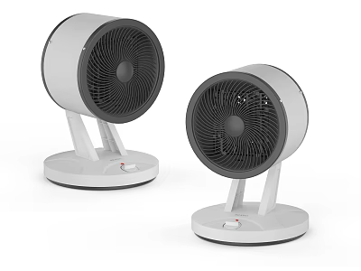 Modern Desktop Electric Fans With White Base And Gray Blades 3d model