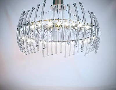 Modern Transparent Chandelier With Circular Frame Slender Strips And Bright Lighting Design 3d model
