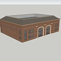 Ancient Architecture Red Brick Building With Arched Doors And Windows 3d model