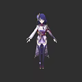 Anime Style Female Game Character With Purple Hair And Traditional White Purple Outfit