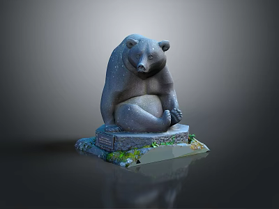 Sitting Bear Sculpture Decorative Artwork with Detailed Green Mossy Base and Realistic Design 3d model