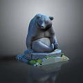 Sitting Bear Sculpture Decorative Artwork with Detailed Green Mossy Base and Realistic Design