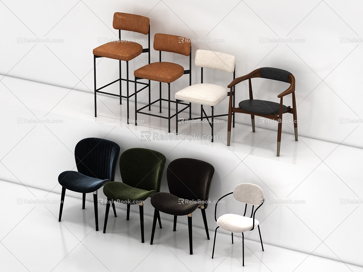 Leisure Chair Dining Chair Solid Wood Chair Single Chair Chair Combination Single Chair Combination 3d model