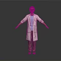 Elderly Man In White Long Coat Blue T-shirt And Brown Pants With Arms Outstretched