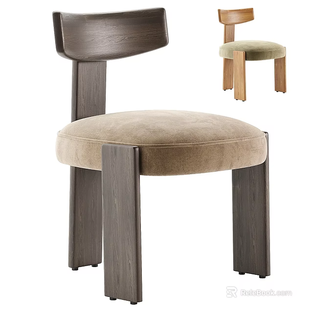 Modern Single Chair With Round Beige Cushion Curved Backrest And Wooden Legs 3d model 