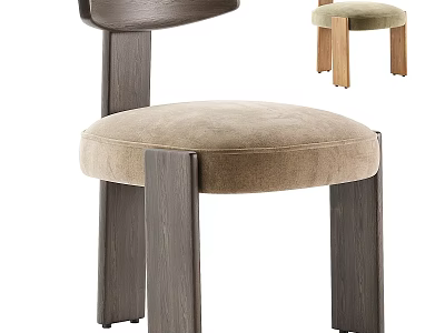 Modern Single Chair With Round Beige Cushion Curved Backrest And Wooden Legs 3d model