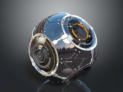 Smart Machine Featuring Spherical Shape Metallic Surface Transparent Sections And Control Panels 3d model