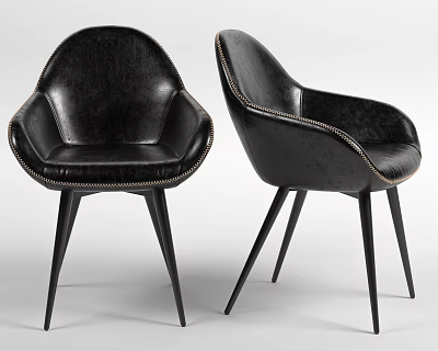 Modern Black Leather Dining Chairs With Stitched Details And Slim Legs 3d model